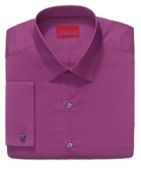 Freshen up your wardrobe of white and blue dress shirts with this Alfani fitted style in a saturated hue.