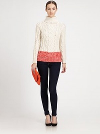 A cozy, cable-knit pullover is fashioned in a turtleneck silhouette with a colorblocked hem.TurtleneckLong sleevesPullover styleAbout 26 from shoulder to hemWoolDry cleanImported Model shown is 5'10 (176cm) wearing US size Small. A cozy, cable-knit pullover is fashioned in a turtleneck silhouette with a colorblocked hem.TurtleneckLong sleevesPullover styleAbout 26 from shoulder to hemWoolDry cleanImported Model shown is 5'10 (176cm) wearing US size Small.