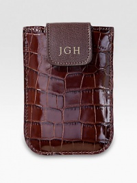 This handmade universal phone case unites elegance, function and technology in versatile leather. A snap closure holds your device securely and accommodates a variety of iPhones, smart phones and PDAs. Fits iPhone 3 and 4Snap closureLeather5¼ X 3¾Handmade in USAFOR PERSONALIZATION Select a quantity, then scroll down and click on PERSONALIZE & ADD TO BAG to choose and preview your personalization options. Please allow 1 week for delivery. This handmade universal phone case unites elegance, function and technology in versatile leather. A snap closure holds your device securely and accommodates a variety of iPhones, smart phones and PDAs. Fits iPhone 3 and 4Snap closureLeather5¼ X 3¾Handmade in USAFOR PERSONALIZATION Select a quantity, then scroll down and click on PERSONALIZE & ADD TO BAG to choose and preview your personalization options. Please allow 1 week for delivery.