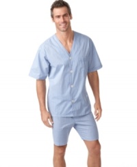Stay cool in bed when the warm weather hits with this light weight pajama set from Club Room. Stay cool in bed when the warm weather hits with this light weight pajama set from Club Room.