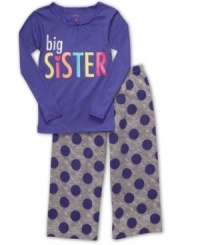 She can show off her big sister pride in this pajama tee and pants set from Carter's. She can show off her big sister pride in this pajama tee and pants set from Carter's.