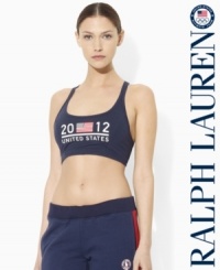 The ultimate essential for athletic endeavors, this sleek sports bra from Ralph Lauren is crafted for comfort and style from stretch Pima jersey and finished with bold country graphics to celebrate Team USA's participation in the 2012 Olympic Games. The ultimate essential for athletic endeavors, this sleek sports bra from Ralph Lauren is crafted for comfort and style from stretch Pima jersey and finished with bold country graphics to celebrate Team USA's participation in the 2012 Olympic Games.