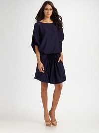 EXCLUSIVELY AT SAKS. Effortlessly-chic in woven silk, crafted with a draped blouson bodice and gathered skirt.BoatneckDropped shouldersGathered sleevesElastic waist About 25 from natural waist95% silk/5% spandexDry cleanImportedOUR FIT MODEL RECOMMENDS ordering true size. EXCLUSIVELY AT SAKS. Effortlessly-chic in woven silk, crafted with a draped blouson bodice and gathered skirt.BoatneckDropped shouldersGathered sleevesElastic waist About 25 from natural waist95% silk/5% spandexDry cleanImportedOUR FIT MODEL RECOMMENDS ordering true size.