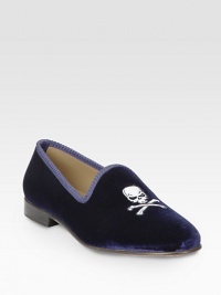 EXCLUSIVELY AT SAKS in Burgundy. A signature skull design lends a edgy element to smooth, velvety slipper style.Velvet upperLeather liningPadded insoleLeather soleMade in Italy EXCLUSIVELY AT SAKS in Burgundy. A signature skull design lends a edgy element to smooth, velvety slipper style.Velvet upperLeather liningPadded insoleLeather soleMade in Italy