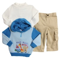 BT Kids Newborn Baby Boys 3 Piece Blue Football Hoodie Sweater Shirt Khaki Pants