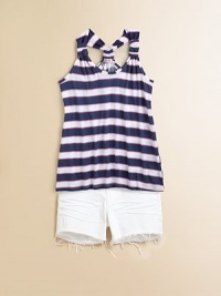 Wide, contrasting stripes in a classic racerback silhouette for your little fashionista.ScoopneckSleeveless with racerbackPull-on style50% cotton/50% modalMachine washImported Wide, contrasting stripes in a classic racerback silhouette for your little fashionista.ScoopneckSleeveless with racerbackPull-on style50% cotton/50% modalMachine washImported