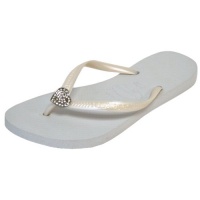 Havaianas Slim Crystal Heart Sandals Thongs Open Toe Shoes White Womens