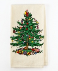Christmas starts in the kitchen. Whether it's for everyday use or just for display, this cotton kitchen towel's beautiful tree design will help get the cook in the holiday spirit. A whimsical accent from Spode. Christmas starts in the kitchen. Whether it's for everyday use or just for display, this cotton kitchen towel's beautiful tree design will help get the cook in the holiday spirit. A whimsical accent from Spode.