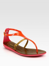 Faux patent leather thong design with a contrasting leather strap and adjustable ankle strap. Faux patent leather and leather upperLeather lining and soleMade in ItalyOUR FIT MODEL RECOMMENDS ordering true size. Faux patent leather thong design with a contrasting leather strap and adjustable ankle strap. Faux patent leather and leather upperLeather lining and soleMade in ItalyOUR FIT MODEL RECOMMENDS ordering true size.