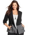 Lend instant sophistication to any look with DKNYC's single-button plus size jacket, featuring a colorblocked design.