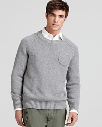 In a soft blend of materials that include sumptuous cashmere and angora, this comfortable sweater assimilates into your casual wardrobe and features a clever left chest pocket for extra designer flair. In a soft blend of materials that include sumptuous cashmere and angora, this comfortable sweater assimilates into your casual wardrobe and features a clever left chest pocket for extra designer flair.