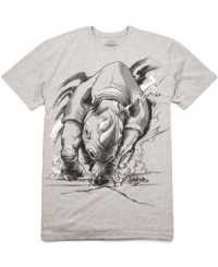 An awesome rhino graphic busts through the front of this Ecko Untld tee. An awesome rhino graphic busts through the front of this Ecko Untld tee.