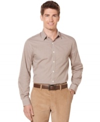 Look sharp in this slim fit plaid button down by Perry Ellis. Look sharp in this slim fit plaid button down by Perry Ellis.