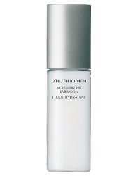 Shiseido Men Moisturizing Emulsion. A creamy quick-absorbing emulsion that brings exceptional moisture and comfort to skin. Counteracts razor burn and roughness. Protects against moisture loss to leave skin feeling smooth and fit. Formulated with Damage Defense Complex. Minimizes the appearance of fine lines and protects against environmental stress and dryness. Recommended for all skin types. Apply to face after cleansing or shaving. Shiseido Men Moisturizing Emulsion. A creamy quick-absorbing emulsion that brings exceptional moisture and comfort to skin. Counteracts razor burn and roughness. Protects against moisture loss to leave skin feeling smooth and fit. Formulated with Damage Defense Complex. Minimizes the appearance of fine lines and protects against environmental stress and dryness. Recommended for all skin types. Apply to face after cleansing or shaving.