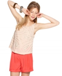 Faux pearls and beads embellish this Bar III tank for a sophisticated spin on a spring favorite! Faux pearls and beads embellish this Bar III tank for a sophisticated spin on a spring favorite!