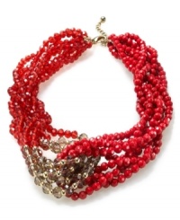 Look ravishing in radiant red. Charter Club's torsade necklace brings together clear and red opaque beads in bunches. Crafted from gold tone mixed metal. Approximate length: 17 inches + 2-inch extender.