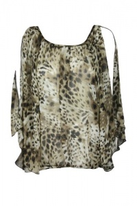 Cha Cha Vente Womens Leopard Semi Sheer Flutter Sleeve Top Cha Cha Vente Womens Leopard Semi Sheer Flutter Sleeve Top