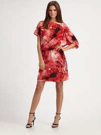 A splashy abstract floral print on pure woven silk with an asymmetric neckline and sleeves.Angled neckline, ruched on one sideOne short sleeve, one draped elbow-length sleeveBlouson elasticized waistPullover stylingStraight skirtAbout 37 from shoulder to hemSilkDry cleanImported Model shown is 5'9½ (176cm) wearing US size 4. A splashy abstract floral print on pure woven silk with an asymmetric neckline and sleeves.Angled neckline, ruched on one sideOne short sleeve, one draped elbow-length sleeveBlouson elasticized waistPullover stylingStraight skirtAbout 37 from shoulder to hemSilkDry cleanImported Model shown is 5'9½ (176cm) wearing US size 4.