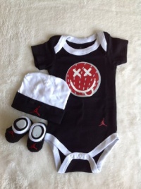 Jordan Baby 0-6 Months Bodysuits,Booties and Cap With Jordan Logo 3 PCS Set Jordan Baby 0-6 Months Bodysuits,Booties and Cap With Jordan Logo 3 PCS Set