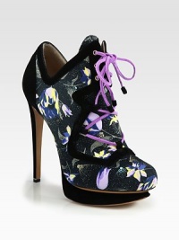 A floral print and bright laces freshen this on-trend ankle boot in canvas with lush suede accents. Suede-covered heel, 5¼ (130mm)Suede-covered island platform, ¾ (20mm)Compares to a 4½ heel (115mm)Canvas and suede upperLeather lining and solePadded insoleMade in Italy A floral print and bright laces freshen this on-trend ankle boot in canvas with lush suede accents. Suede-covered heel, 5¼ (130mm)Suede-covered island platform, ¾ (20mm)Compares to a 4½ heel (115mm)Canvas and suede upperLeather lining and solePadded insoleMade in Italy