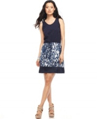 Mixed fabrics lend the look of separates to this great dress from DKNY Jeans. Mixed fabrics lend the look of separates to this great dress from DKNY Jeans.