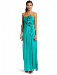 ABS Allen Schwartz Women's Strapless Gown With Cascading Flower