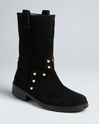 Have a heart (or two): these Love Moschino booties are absolutely adorable, with heart-shaped studs that soften a slightly moto silhouette. Have a heart (or two): these Love Moschino booties are absolutely adorable, with heart-shaped studs that soften a slightly moto silhouette.