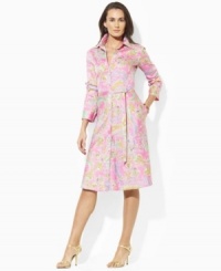 Crafted from lightweight cotton, Lauren by Ralph Lauren's traditional shirtdress in a vibrant paisley print has a flattering A-line silhouette and convenient hand pockets for a perfect preppy daytime dress. Crafted from lightweight cotton, Lauren by Ralph Lauren's traditional shirtdress in a vibrant paisley print has a flattering A-line silhouette and convenient hand pockets for a perfect preppy daytime dress.