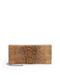 THE LOOKTuck-away shoulder chainEnvelope silhouetteMagnetic flap closureOne inside zip pocketInside logo detailTHE MEASUREMENTShoulder chain, 14 drop12W X 5½H X ¼DTHE MATERIALPythonLeather and printed fabric liningORIGINMade in USA THE LOOKTuck-away shoulder chainEnvelope silhouetteMagnetic flap closureOne inside zip pocketInside logo detailTHE MEASUREMENTShoulder chain, 14 drop12W X 5½H X ¼DTHE MATERIALPythonLeather and printed fabric liningORIGINMade in USA