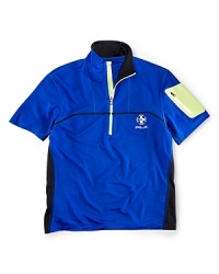 Expertly crafted from moisture-wicking microfiber with mesh insets and reflective graphics, this half-zip mockneck is designed for maximum performance and comfort. Coolmax® moisture-wicking technology moves perspiration away from the body and through the fabric for superior cooling and ventilating capabilities. Expertly crafted from moisture-wicking microfiber with mesh insets and reflective graphics, this half-zip mockneck is designed for maximum performance and comfort. Coolmax® moisture-wicking technology moves perspiration away from the body and through the fabric for superior cooling and ventilating capabilities.