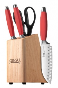 Ginsu Sofuto Series 5-Piece Japanese 420J2 Stainless Steel Coral Style Cutlery Set in Natural Storage Block 5821 Ginsu Sofuto Series 5-Piece Japanese 420J2 Stainless Steel Coral Style Cutlery Set in Natural Storage Block 5821