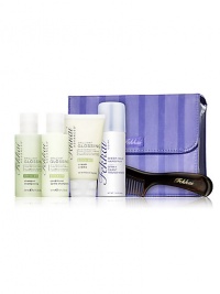 Maintain your on-the-go style with portable sizes of your favorite Fekkai Brilliant Glossing products including shampoo, conditioner and Glossing Cream which restores shine with olive oil, along with travel-size Sheer Hold Hairspray and mini comb--all in a chic travel bag. 