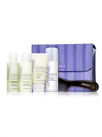 Maintain your on-the-go style with portable sizes of your favorite Fekkai Brilliant Glossing products including shampoo, conditioner and Glossing Cream which restores shine with olive oil, along with travel-size Sheer Hold Hairspray and mini comb--all in a chic travel bag. Maintain your on-the-go style with portable sizes of your favorite Fekkai Brilliant Glossing products including shampoo, conditioner and Glossing Cream which restores shine with olive oil, along with travel-size Sheer Hold Hairspray and mini comb--all in a chic travel bag.