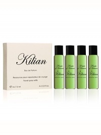 Inspired by Absinth, bittersweet nectar of poets. A travel spray for men and women. A magnetic object, literally. A monolith engraved with the Achilles' shield, signature of L'Oeuvre noire collection. As always, the travel spray is refillable, to travel with your favorite Kilian fragrance. A set with 4 refills, 0.25 oz. each. Inspired by Absinth, bittersweet nectar of poets. A travel spray for men and women. A magnetic object, literally. A monolith engraved with the Achilles' shield, signature of L'Oeuvre noire collection. As always, the travel spray is refillable, to travel with your favorite Kilian fragrance. A set with 4 refills, 0.25 oz. each.