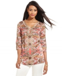 Add an exotic touch to any ensemble with Charter Club's colorful, beaded tunic. Add an exotic touch to any ensemble with Charter Club's colorful, beaded tunic.