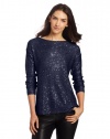 DKNYC Women's Sequin Long Sleeve Pullover, Night Sky, Large