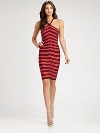 This gorgeous, form-fitting striped design echoes a graphic fishtail braid.Halter-style necklineBandage constructionLong back strapsBack zipAbout 22 from natural waist90% rayon/9% nylon/1% spandexDry cleanImportedModel shown is 5'11 (180cm) wearing US size Small. This gorgeous, form-fitting striped design echoes a graphic fishtail braid.Halter-style necklineBandage constructionLong back strapsBack zipAbout 22 from natural waist90% rayon/9% nylon/1% spandexDry cleanImportedModel shown is 5'11 (180cm) wearing US size Small.