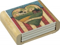CounterArt Absorbent Coasters in Wooden Holder, Heart of America Design, Set of 4 CounterArt Absorbent Coasters in Wooden Holder, Heart of America Design, Set of 4