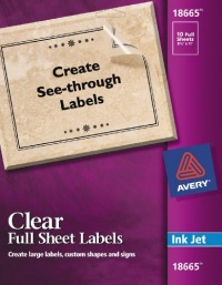 Avery Clear Full-Sheet Labels for Inkjet Printers, 8.5 x 11-Inches, Pack of 10 (18665) Avery Clear Full-Sheet Labels for Inkjet Printers, 8.5 x 11-Inches, Pack of 10 (18665)