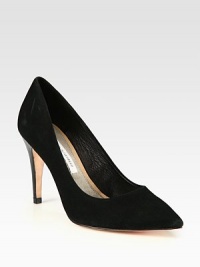 A shiny patent leather heel completes this timeless point toe silhouette of butter-soft suede. Patent leather heel, 3¾ (95mm)Suede upperPoint toeLeather lining and solePadded insoleImported A shiny patent leather heel completes this timeless point toe silhouette of butter-soft suede. Patent leather heel, 3¾ (95mm)Suede upperPoint toeLeather lining and solePadded insoleImported