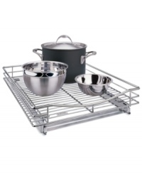 With space to carry cookware and other large items, this sleek rig turns any ordinary kitchen cabinet into a handy pullout cupboard. Never again will you strain to reach what you need – the smooth gliding design brings the supplies to you. With space to carry cookware and other large items, this sleek rig turns any ordinary kitchen cabinet into a handy pullout cupboard. Never again will you strain to reach what you need – the smooth gliding design brings the supplies to you.