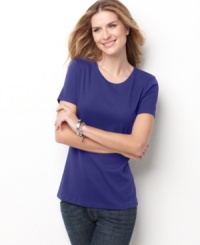 This short-sleeved cotton tee is such a great basic at such a great price, you'll want one in every color! This short-sleeved cotton tee is such a great basic at such a great price, you'll want one in every color!