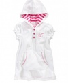 Pink Platinum Girls Hooded Ultra Soft Terry Cloth Coverup - White (Size 10/12)