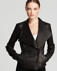 A wide drape collar and a skinny fit perfectly balance each other on this next-generation lightweight Robert Rodriguez leather jacket. The asymmetrical front zip brings another angle to biker chic. A wide drape collar and a skinny fit perfectly balance each other on this next-generation lightweight Robert Rodriguez leather jacket. The asymmetrical front zip brings another angle to biker chic.