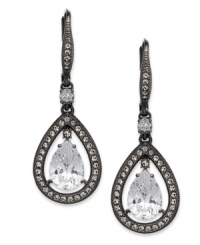 Splendor at your fingertips. This pair of drop earrings from Eliot Danori is crafted from hematite tone brass with teardrop-cut cubic zirconias (3-3/4 ct. t.w.) surrounded by sparkling clear crystals. Approximate drop: 7/8 inch. Splendor at your fingertips. This pair of drop earrings from Eliot Danori is crafted from hematite tone brass with teardrop-cut cubic zirconias (3-3/4 ct. t.w.) surrounded by sparkling clear crystals. Approximate drop: 7/8 inch.