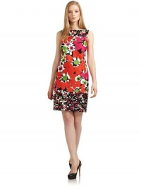 THE LOOKVibrant flower printMulticolored geometric print at yoke and hemBateau necklineSleevelessBack zipperTHE FITAbout 36 from shoulder to hemTHE MATERIAL97% cotton/3% spandexFully linedCARE & ORIGINDry cleanMade in USA of Italian fabricModel shown is 5'10 (177cm) wearing US size 4. THE LOOKVibrant flower printMulticolored geometric print at yoke and hemBateau necklineSleevelessBack zipperTHE FITAbout 36 from shoulder to hemTHE MATERIAL97% cotton/3% spandexFully linedCARE & ORIGINDry cleanMade in USA of Italian fabricModel shown is 5'10 (177cm) wearing US size 4.