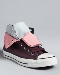 These Converse All Star High Top sneakers are in stride with the latest shoe trend; wear them two ways, all laced up or folded down, depending on your look. These Converse All Star High Top sneakers are in stride with the latest shoe trend; wear them two ways, all laced up or folded down, depending on your look.