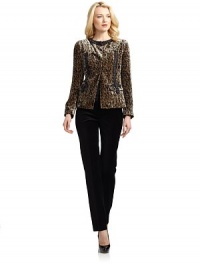 THE LOOKAllover leopard printPadded shouldersWoven detail at neckDual welt pockets at chestTHE FITAbout 24 from shoulder to hemTHE MATERIAL82% viscose/18% silkFully linedCARE & ORIGINDry cleanImportedModel shown is 5'10 (177cm) wearing US size Small. THE LOOKAllover leopard printPadded shouldersWoven detail at neckDual welt pockets at chestTHE FITAbout 24 from shoulder to hemTHE MATERIAL82% viscose/18% silkFully linedCARE & ORIGINDry cleanImportedModel shown is 5'10 (177cm) wearing US size Small.