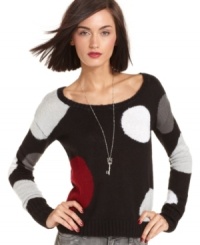 Bold polka dots make this Kensie sweater an irreverent pick for a layered look -- perfect for adding a pop of print to your outfit! Bold polka dots make this Kensie sweater an irreverent pick for a layered look -- perfect for adding a pop of print to your outfit!