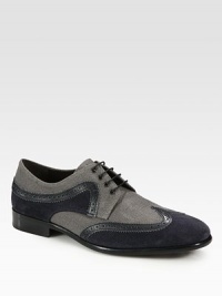 A warm weather wingtip, reinterpreted in woven linen and supple sueded calfskin, finished with classic perforations by Italian master craftsmen.Leather liningPadded insoleLeather soleMade in Italy A warm weather wingtip, reinterpreted in woven linen and supple sueded calfskin, finished with classic perforations by Italian master craftsmen.Leather liningPadded insoleLeather soleMade in Italy